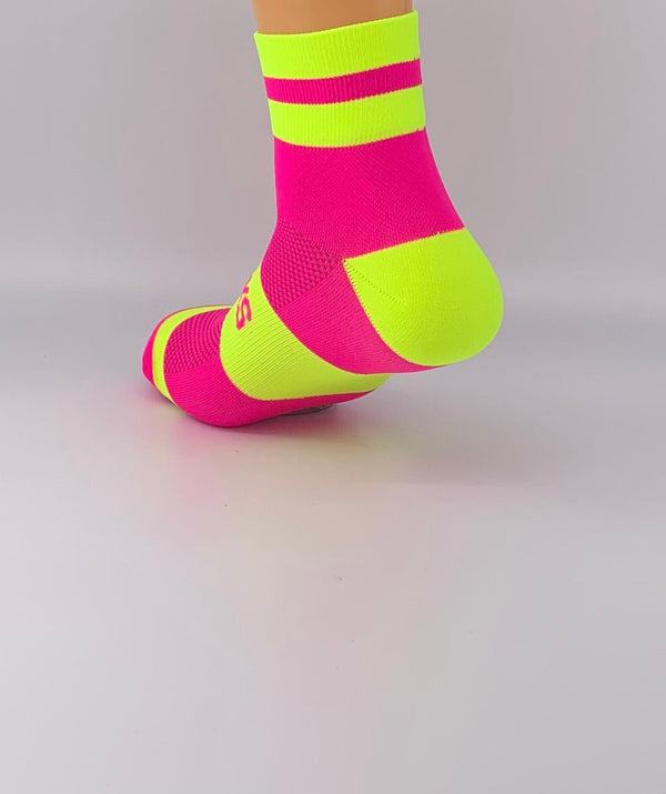 Neon / Pink Yellow Strip Heel | Best running socks for long-distance | Sodd Ocks